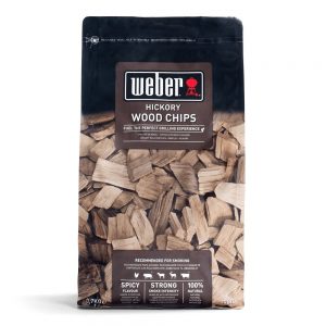 Chips di legno di hickory, dall'aroma intenso, per affumicare tutti i tipi di carne.