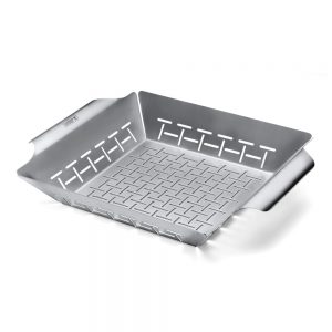 Vassoio di cottura deluxe in acciaio inox con manici, compatibile con la maggior parte dei barbecue Weber.