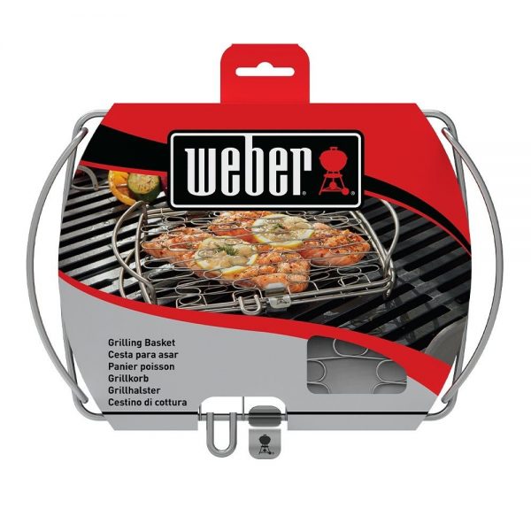 Graticola in acciaio inox ideale per grigliare pesce, verdure e altri piccoli alimenti sul barbecue.