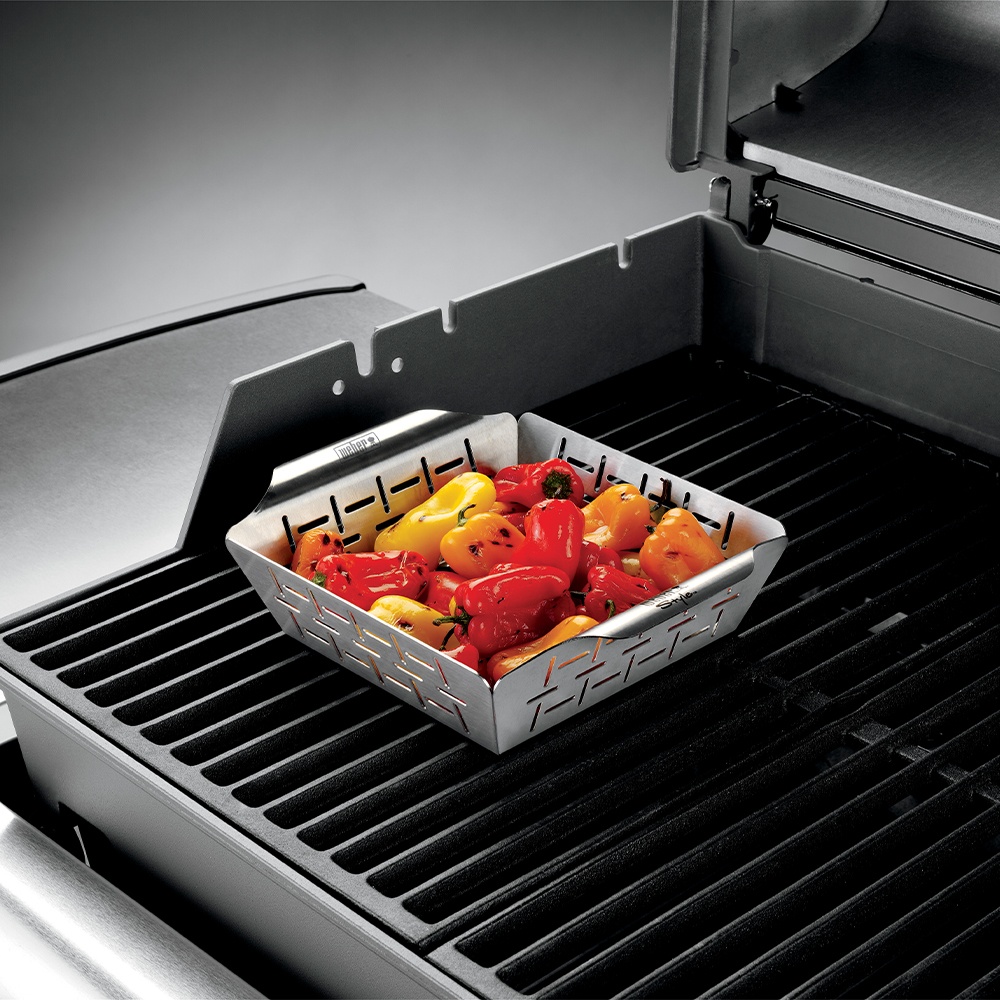 Vassoio di cottura deluxe in acciaio inox con manici compatibile con tutti i modelli di barbecue.