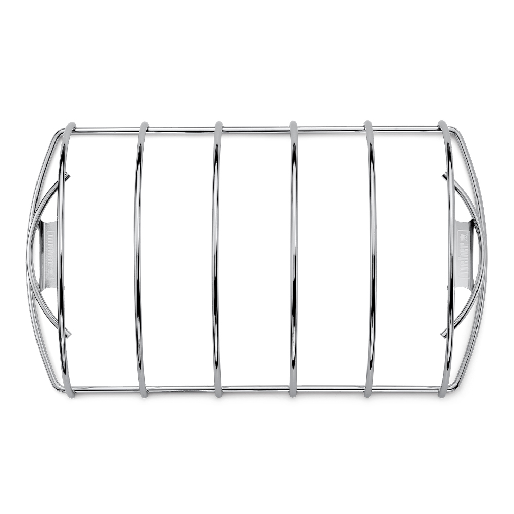 Supporto per costine in acciaio cromato per ottimizzare lo spazio all'interno del barbecue.
