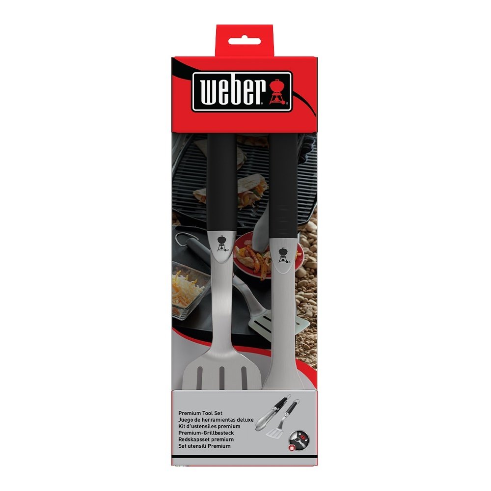 Set composto da due utensili premium in acciaio inox per barbecue dalle dimensioni compatte.