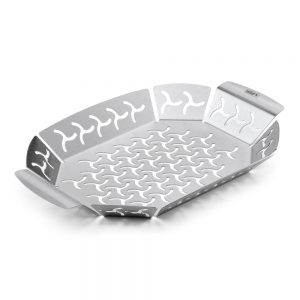 Vassoio di cottura in acciaio inox con manici compatibile con tutti i modelli di barbecue.