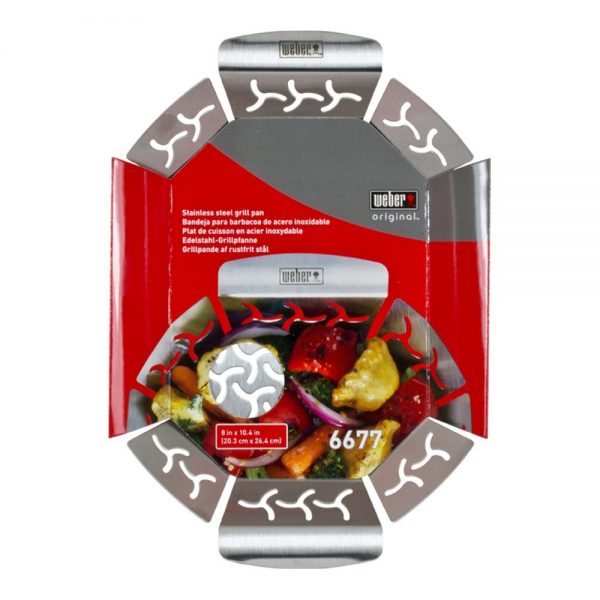 Vassoio di cottura in acciaio inox con manici compatibile con tutti i modelli di barbecue.