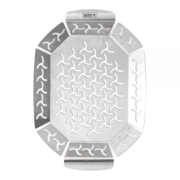 Vassoio di cottura in acciaio inox con manici compatibile con tutti i modelli di barbecue.