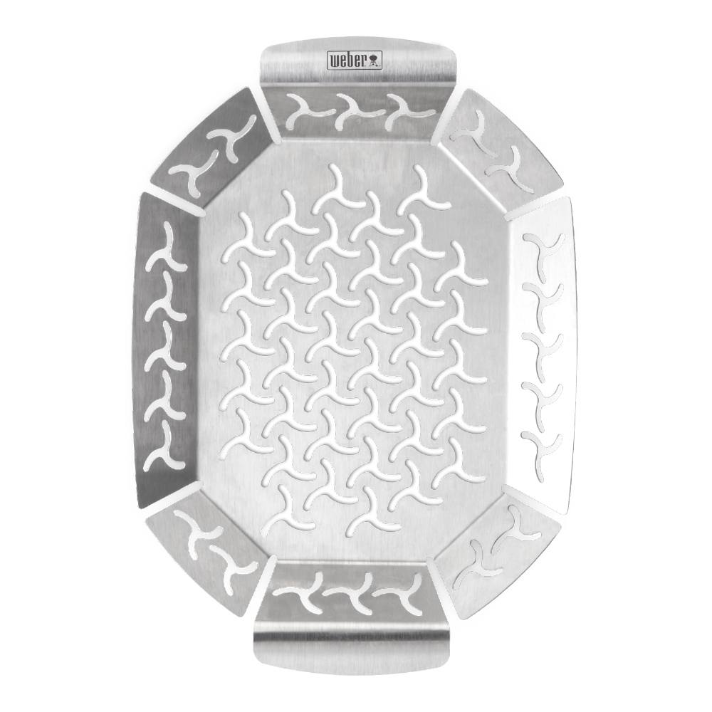 Vassoio di cottura in acciaio inox con manici compatibile con tutti i modelli di barbecue.