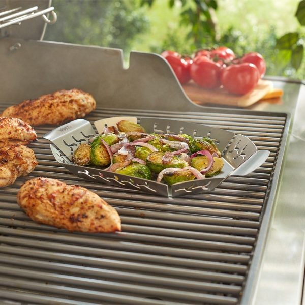 Vassoio di cottura in acciaio inox con manici compatibile con tutti i modelli di barbecue.