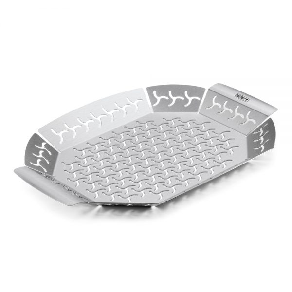 Vassoio di cottura in acciaio inox con manici compatibile con tutti i modelli di barbecue.
