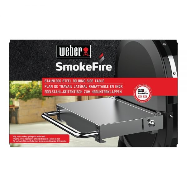 Tavolo laterale pieghevole in acciaio inox compatibile con tutti i modelli di barbecue a pellet Weber Smokefire