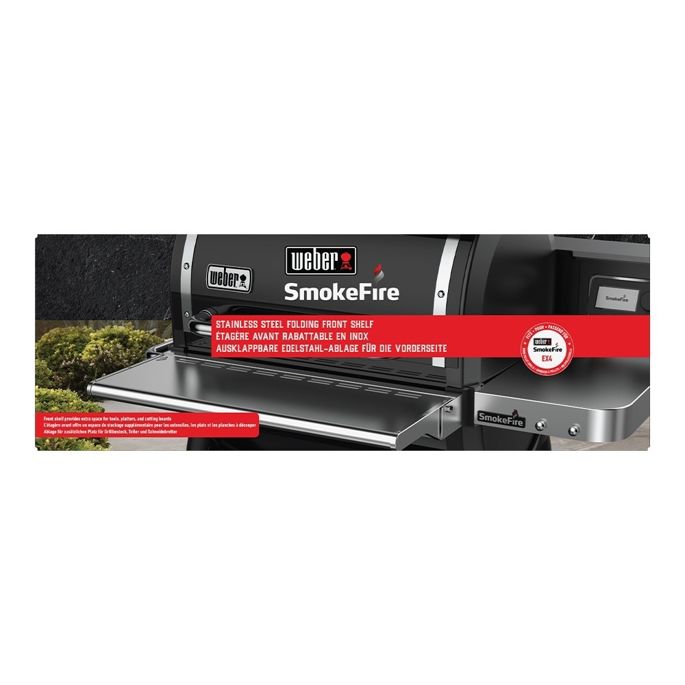 Ripiano frontale pieghevole in acciaio inox compatibile con i barbecue a pellet Weber Smokefire EX4