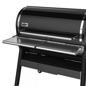 Ripiano frontale pieghevole in acciaio inox compatibile con i barbecue a pellet Weber Smokefire EX6.
