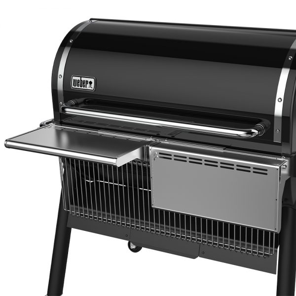 Ripiano frontale pieghevole in acciaio inox compatibile con i barbecue a pellet Weber Smokefire EX6.