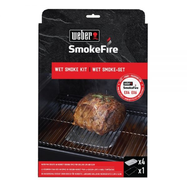 Kit umidificatore composto da una vaschetta in alluminio e un supporto in acciaio, compatibile con tutti i barbecue a pellet smokeFire Weber.