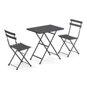 Completo Pranzo Pieghevole Arc en Ciel in Acciaio, 2 Sedie + Tavolino 70 x 50 cm Emu - Ferro Antico