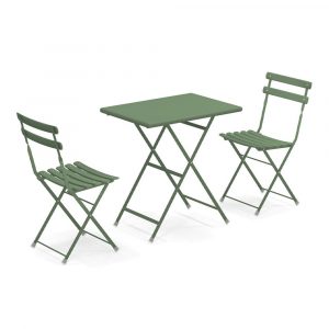 Set Arc en Ciel, 2 Sedie + Tavolino 70x50 cm Emu - Verde Militare