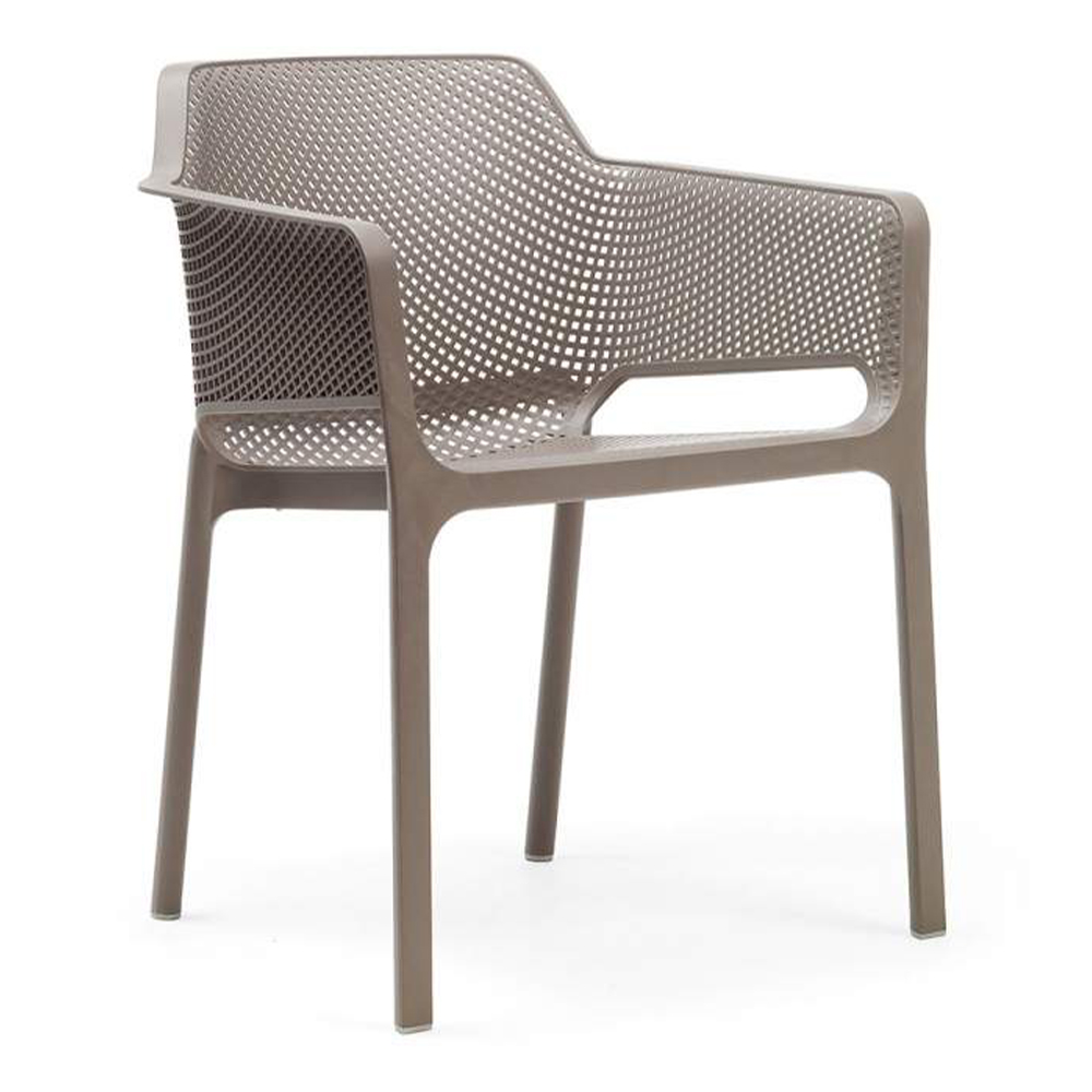 Sedia con Braccioli Impilabile Net in Resina Nardi - Tortora