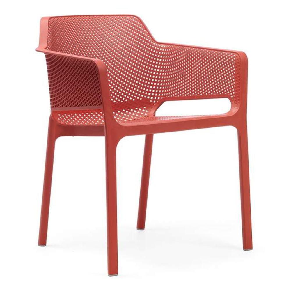 Sedia con Braccioli Impilabile Net in Resina Nardi - Corallo