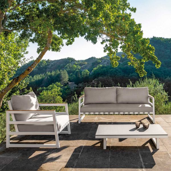 Salotto da Esterno Alabama in Alluminio e Teak Talenti - Bianco