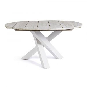 Tavolo Tondo Itaca in Alluminio e Teak, ∅ 150 cm Bizzotto - Bianco
