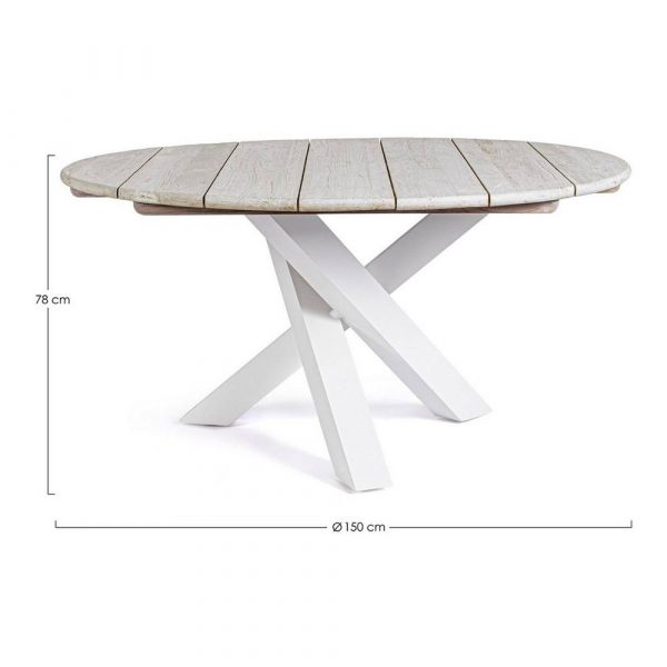 Tavolo Tondo Itaca in Alluminio e Teak, ∅ 150 cm Bizzotto - Bianco - immagine 2