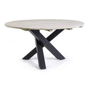 Tavolo Tondo Itaca in Alluminio e Teak, ∅ 150 cm Bizzotto - Antracite