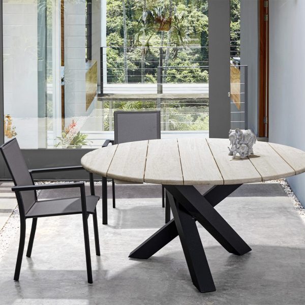 Tavolo Tondo Itaca in Alluminio e Teak, ∅ 150 cm Bizzotto - Antracite - immagine 3