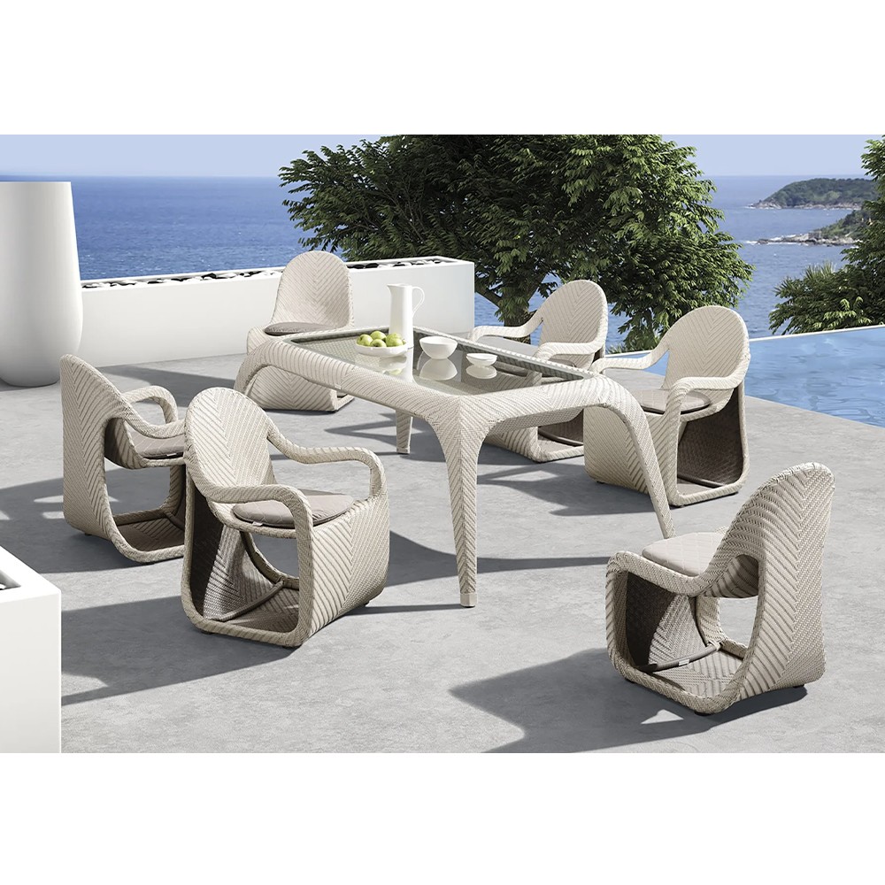 Completo Pranzo Fox in Rattan Sintetico, Sedie Tavolo 215 x