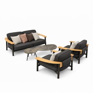 Salotto da Esterno Twins ALU in Alluminio e Teak Emu - Nero