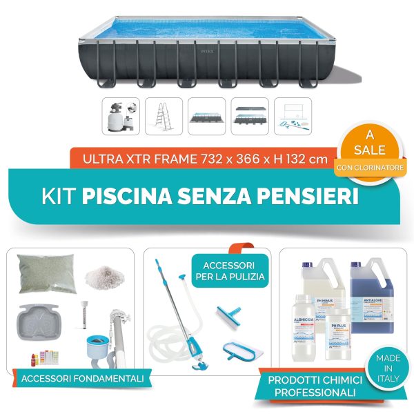 Piscina Fuori Terra Intex Ultra XTR™ Frame a Sale 732 x 366 x H 132 cm a Sale TUTTO INCLUSO – 26368 con Clorinatore e Kit Senza Pensieri