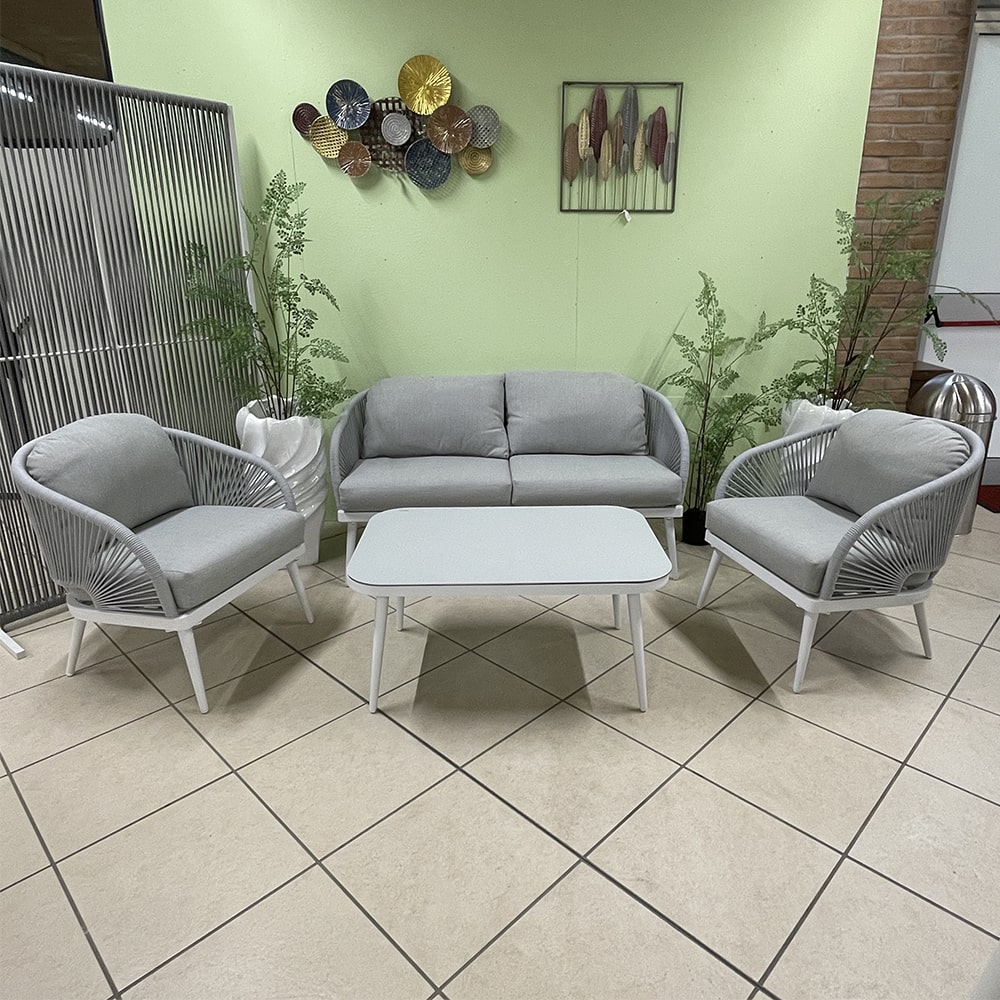 Salotto da Esterno Crete in Alluminio e Corda MV Outdoor – Bianco