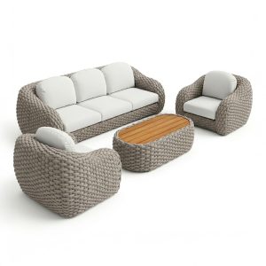 Salotto da Esterno Bali in Textilene e Teak Giardinia Outdoor - Tortora