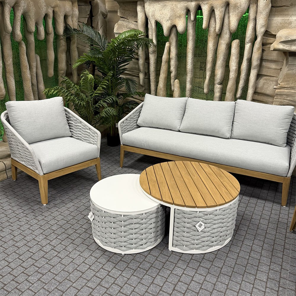 Salotto da Esterno Olbia in Alluminio e Teak Giardinia Outdoor - Grigio - immagine 4