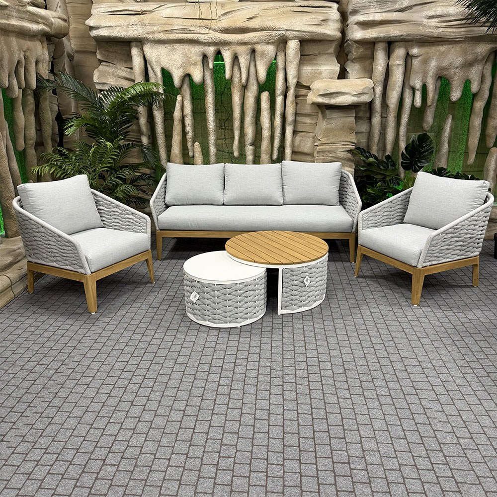 Salotto da Esterno Olbia in Alluminio e Teak Giardinia Outdoor - Grigio