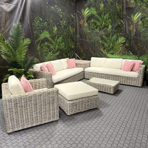 Salotto da Esterno Angolare Saint Raphael in Rattan Giardinia Outdoor - Naturale Sbiancato