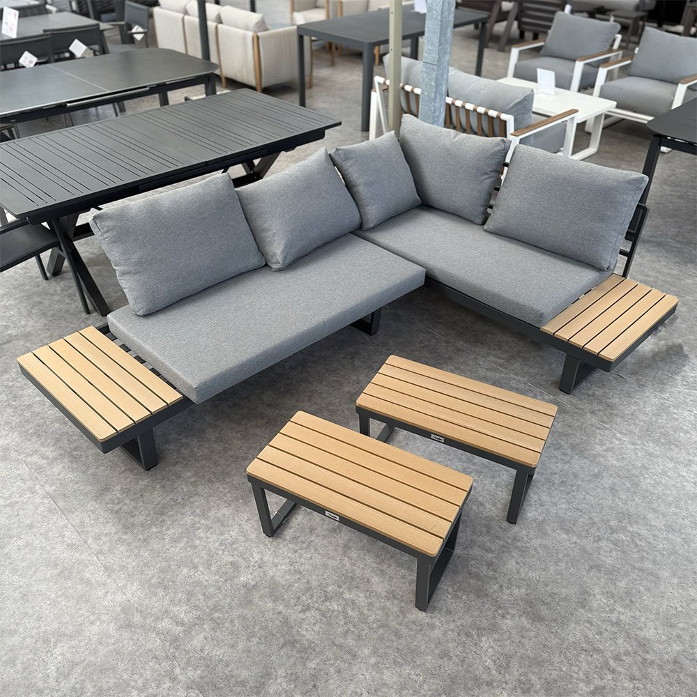 Salotto da Esterno Trasformabile Malta in Alluminio Giardinia Outdoor - Charcoal