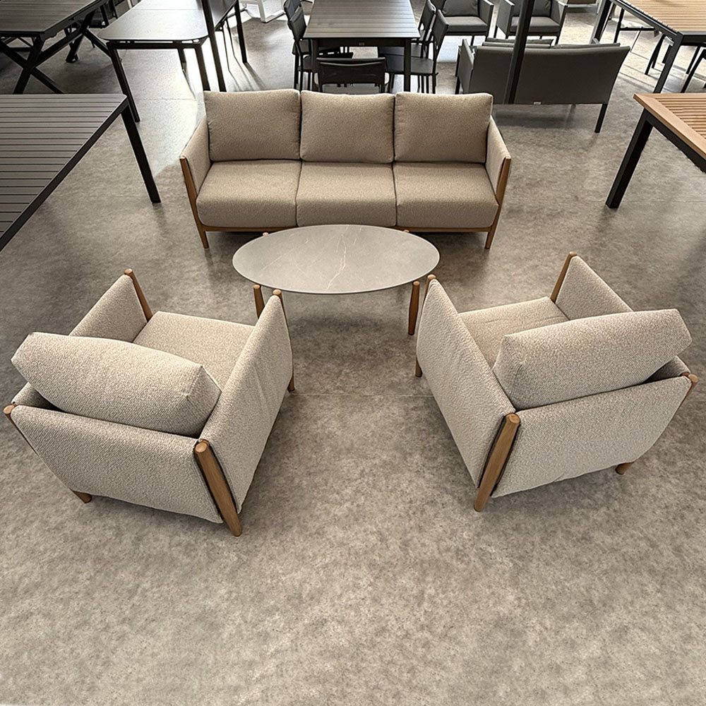 Salotto da Esterno Colton in Alluminio Effetto Legno Vacchetti - Grigio/Naturale