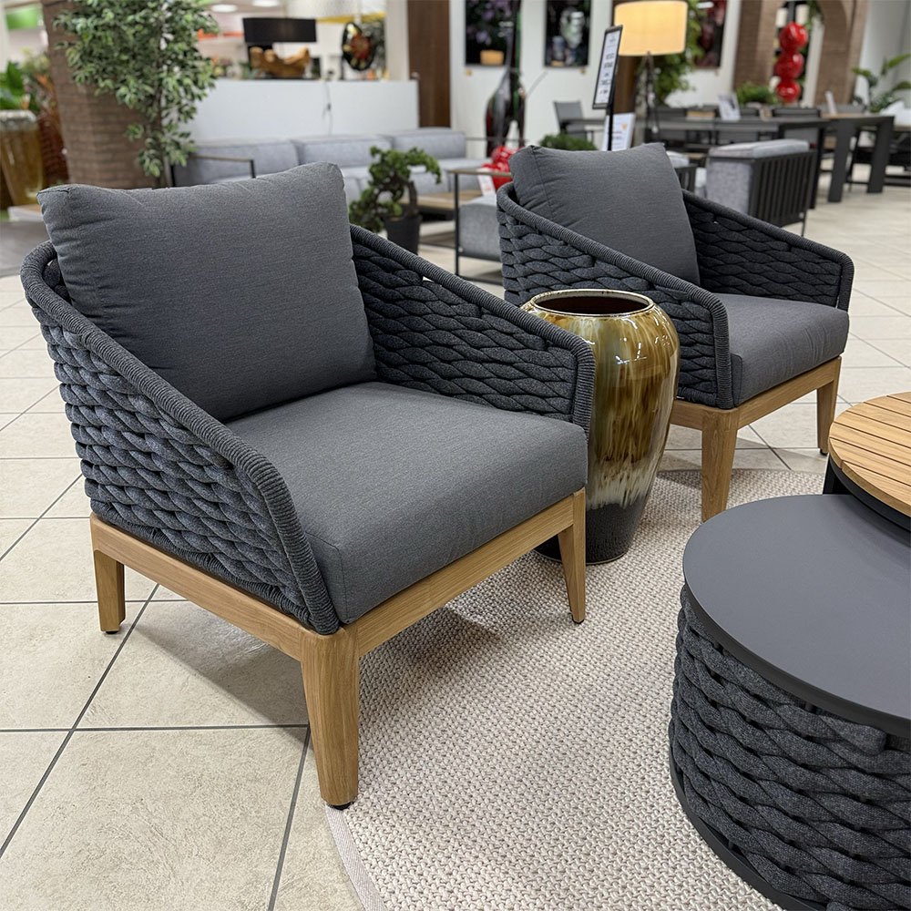 Salotto da Esterno Olbia in Alluminio e Teak Giardinia Outdoor - Grigio Scuro - immagine 4