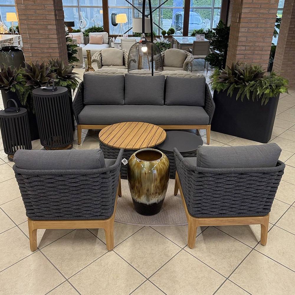 Salotto da Esterno Olbia in Alluminio e Teak Giardinia Outdoor - Grigio Scuro - immagine 2