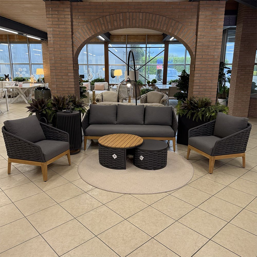 Salotto da Esterno Olbia in Alluminio e Teak Giardinia Outdoor - Grigio Scuro