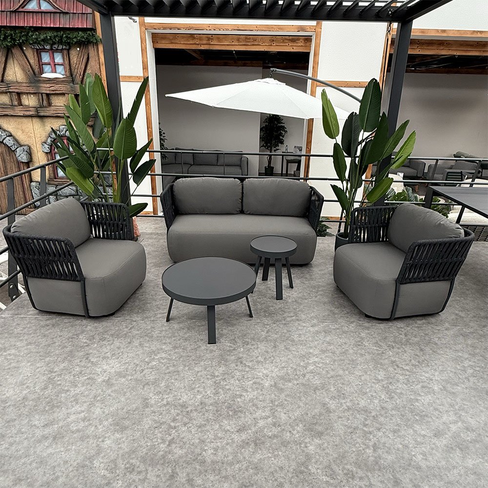 Salotto da Esterno Praga in Alluminio e Corda Giardinia Outdoor - Charcoal