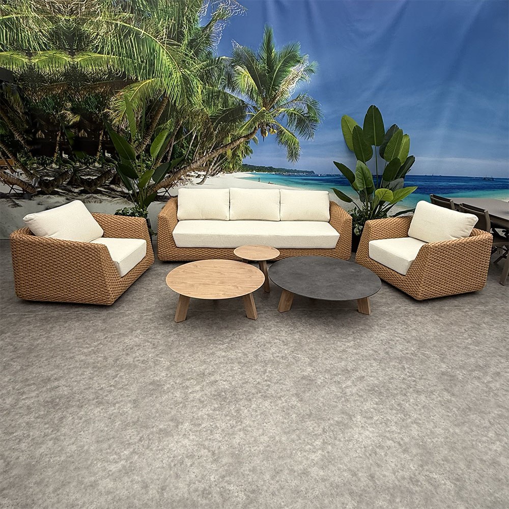 Salotto da Esterno Madeira in Wicker effetto Rattan Giardinia Outdoor - Naturale