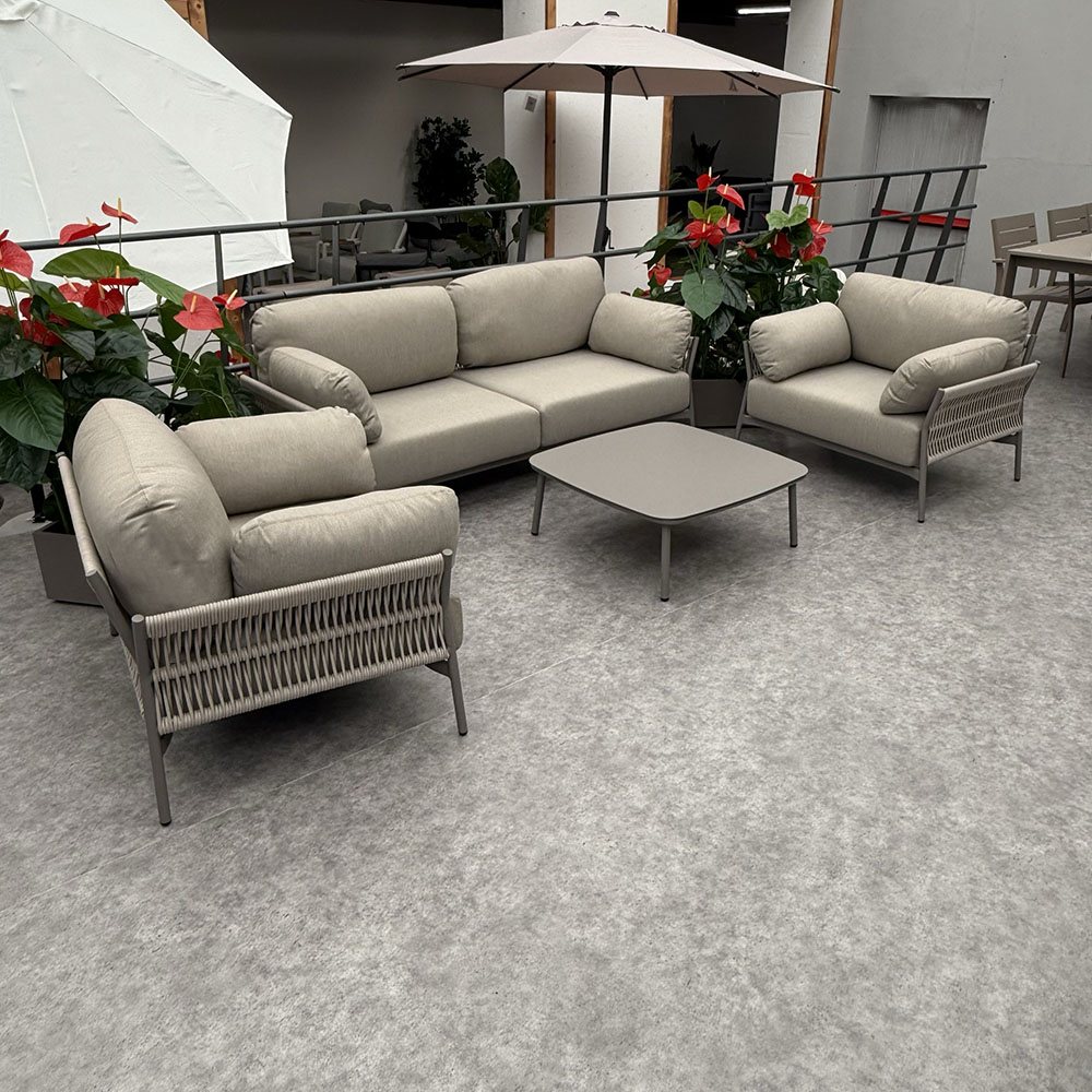 Salotto da Esterno Lubiana in Alluminio e Corda Giardinia Outdoor - Tortora