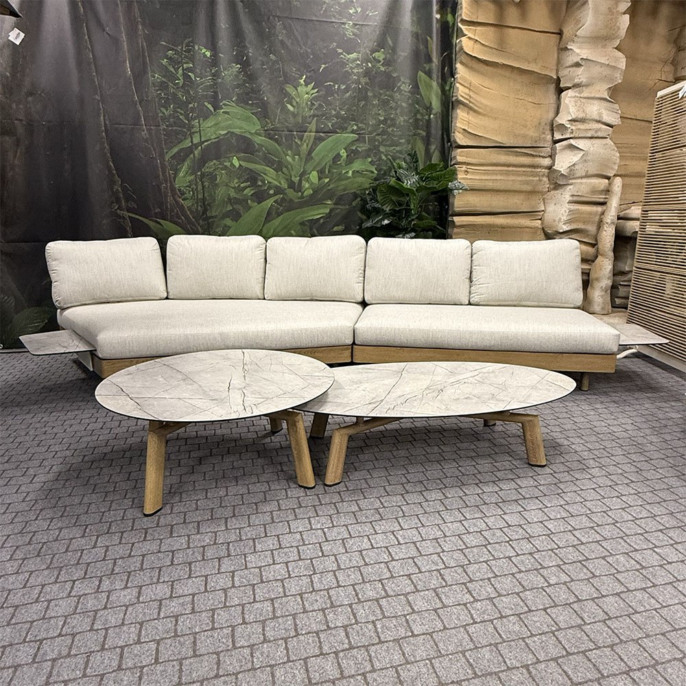 Salotto da Esterno Angolare Lounge in Alluminio Effetto Legno MV Outdoor - Grigio Chiaro - immagine 2