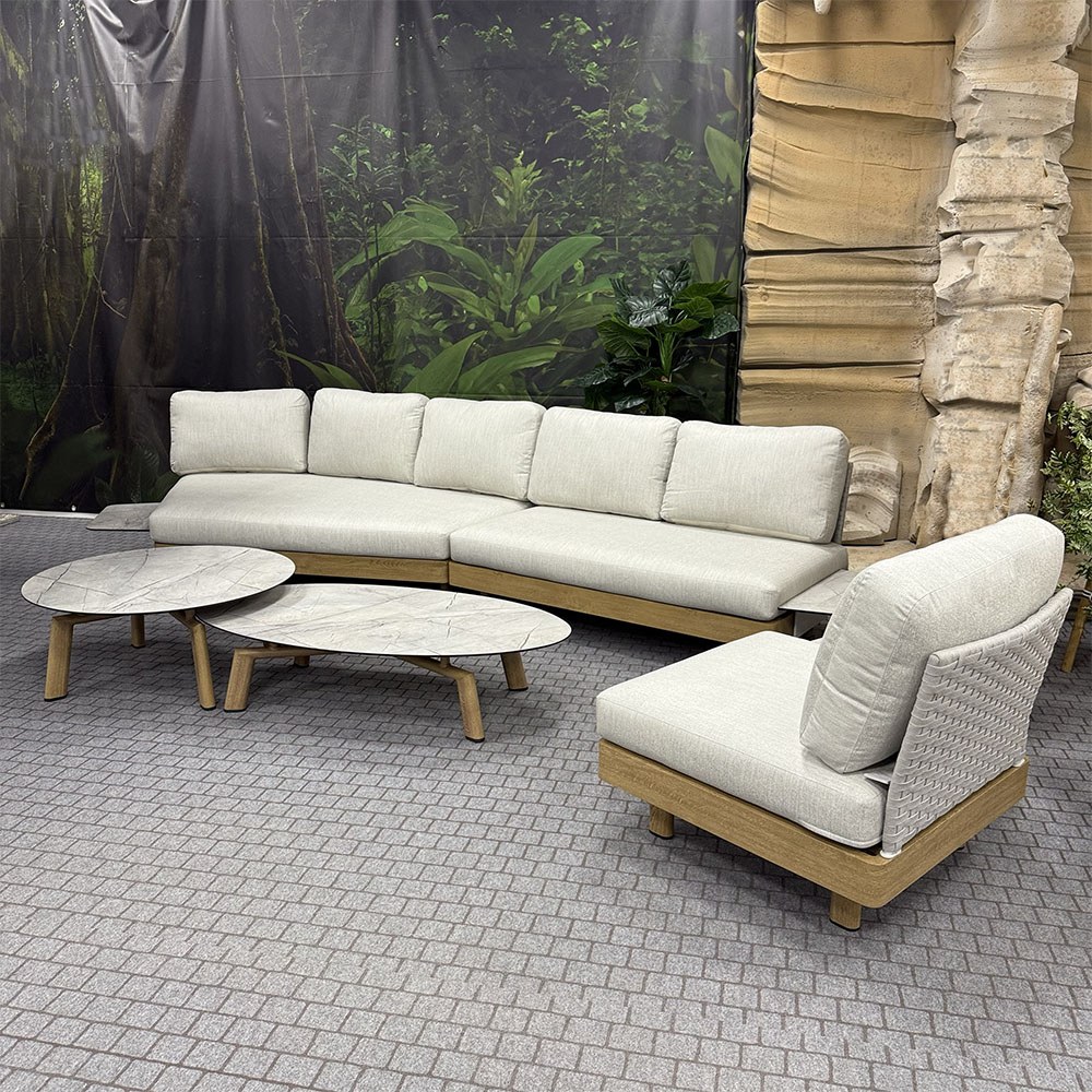 Salotto da Esterno Angolare Lounge in Alluminio Effetto Legno MV Outdoor - Grigio Chiaro