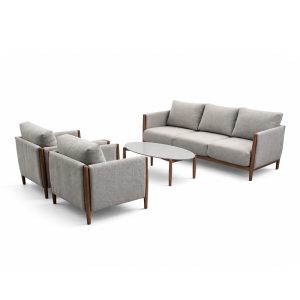 Salotto da Esterno Colton in Alluminio Effetto Legno - Grigio/Naturale